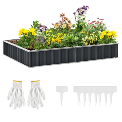 Outsunny Hochbeet aus Stahl DIY Gartenbeet mit T-Form-Pflanzenschilder Handschuhe Pflanzenbeet Kräuterbeet Blumentreppe für Balkon Garten Dunkelgrau 258 x 90 x 30 cm
