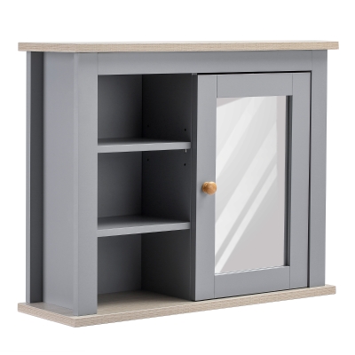 Kleankin Bathroom Wall Mirror Cabinet Grey with Adjustable Shelf