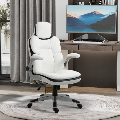 Vinsetto Ergonomischer Bürostuhl mit klappbare Armlehnen, Höhenverstellbarer Schreibtischstuhl mit Wippfunktion, dick gepolsterter Stuhl mit verstellbare gepolsterte Armlehne 69 x 67 x 113-121 cm