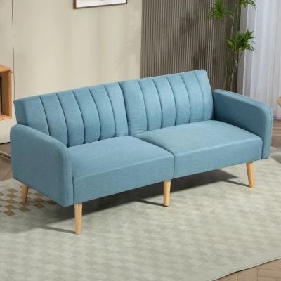 HOMCOM Sofá Cama de 2 Plazas Tapizado en Lino Sintético con Respaldo Ajustable y Reposabrazos Desmontables 173x75x73 cm Azul