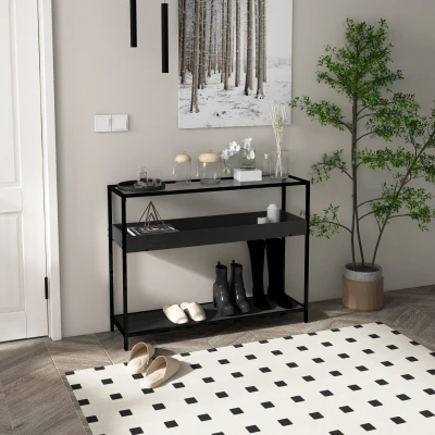 HOMCOM Konsolentisch mit 2 Regalen, Flurtisch, Flurkonsole, Schwarz