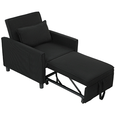 HOMCOM Schlafsessel, verstellbar, 3 Positionen, Cordbezug, bis 120 kg, Schwarz