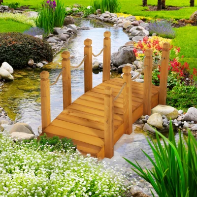 Outsunny Pont Jardin Bois Sapin Balustrade 121x57,5x59cm