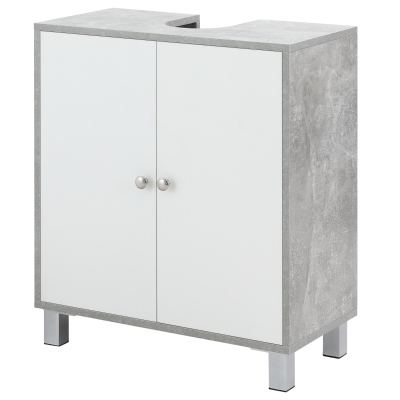kleankin Meuble Salle de Bain Gris Blanc 2 Portes