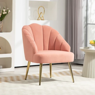 HOMCOM Poltroncina da Camera con Schienale a Conchiglia Rosa