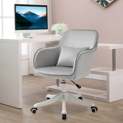 HOMCOM Chaise Bureau Velours Massant Pivotante Gris