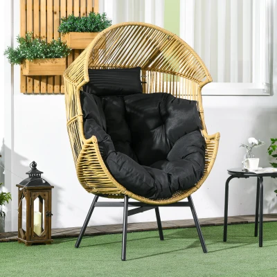 Outsunny Rattan Egg Chair with Cushion Sand/Black