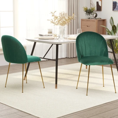 HOMCOM 2er-Set Esszimmerstühle im Retrodesign 52 cm x 52 cm x 81 cm Grün + Gold