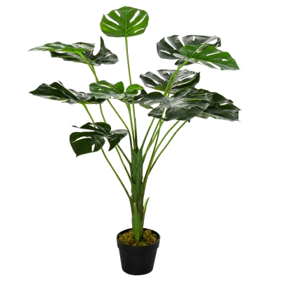Outsunny Monstera Artificielle Pot Ciment Ø16x85cm