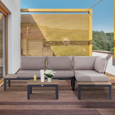Outsunny 3-Piece Aluminium Corner Sofa Set with Cushions Black
