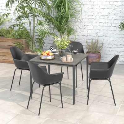 Outsunny Set 4 Sedie da Giardino in PP e Acciaio Nero