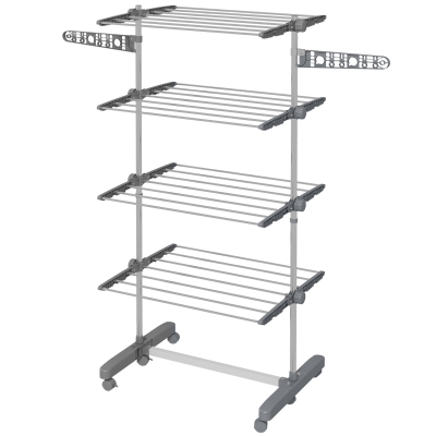 HOMCOM Wäschenständer Wäschetrockner 5 Ebenen, klappbar, One-Klick-System, 142 cm x 55 cm x1 72 cm, Grau + Silber