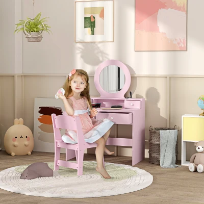 AIYAPLAY Kids Dressing Table Set with Stool & Mirror