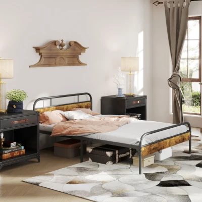 Double Bed Frame 196.9L x 136.8W x 82.5Hcm Rustic Brown
