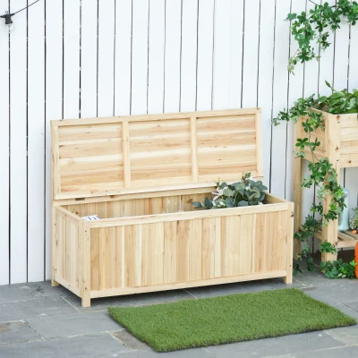 Outsunny Gartenbank mit Stauraum Truhenbank Sitzbank 2-Sitzer 250 kg Belastbarkeit Natur Tanneholz 115 x 45 x 75 cm