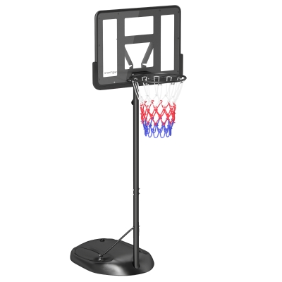 SPORTNOW Canasta de Baloncesto para Exterior con Altura Ajustable 216-277 cm Ruedas y Base Rellenable Negro