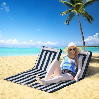 Outsunny Set of 2 Foldable Beach Chairs Metal Blue