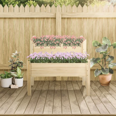 Outsunny Mesa de Cultivo Huerto Urbano Elevado de Madera de 2 Niveles 86x85x72 cm Madera Natural