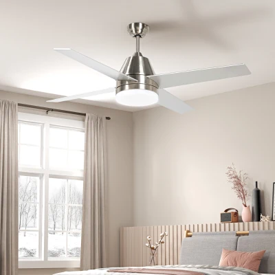 HOMCOM Ventilador de Techo con Luz 46W Ø129 cm Motor DC con 4 Aspas Reversibles Mando a Distancia y Temporizador Plata