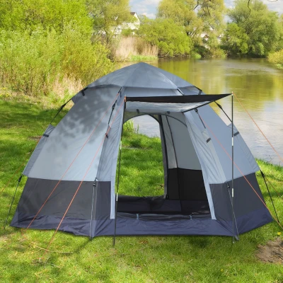 Outsunny Kuppelzelt, Campingzelt für 3-4 Personen, 260 cm x 260 cm x 150 cm, Grau + Schwarz