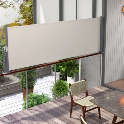 Outsunny Seitenmarkise, Seitenrollo, ausziehbar, Sichtschutz, Aluminium/Polyester, 3 x 1 m, Hellgrau