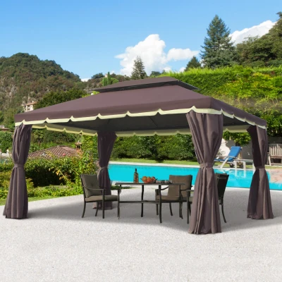 Outsunny Gartenpavillon Pavillon 390 x 290 x 280 cm Gartenzelt Festzelt Partyzelt mit 4 x Seitenteile Moskitonetz wetterfest Aluminium Polyester Kaffee+Schwarz