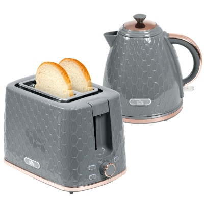 HOMCOM 1.7L Kettle & 2-Slice Toaster Set Grey