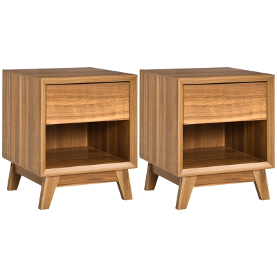 HOMCOM Bedside Table Set of 2 with Drawer Walnut Brown