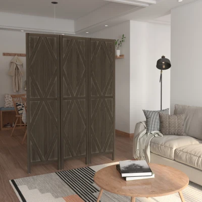 HOMCOM Paravent Bois 3 Panneaux Pliable Marron 160x170cm