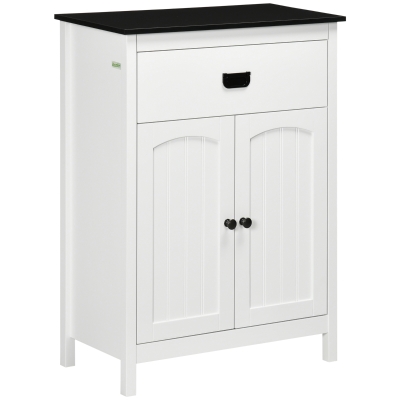 kleankin Armario Auxiliar de Baño Estilo Moderno con 1 Cajón 2 Puertas y Estante para Lavabo Ducha  60x30x80 cm Blanco
