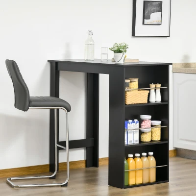 HOMCOM Bartisch moderner Esstisch Tresentisch Bistrotisch mit 3 Ablageflächen Stehtisch Schreibtisch für Küche Esszimmer Schwarz Spanplatte 112 x 57 x106 cm