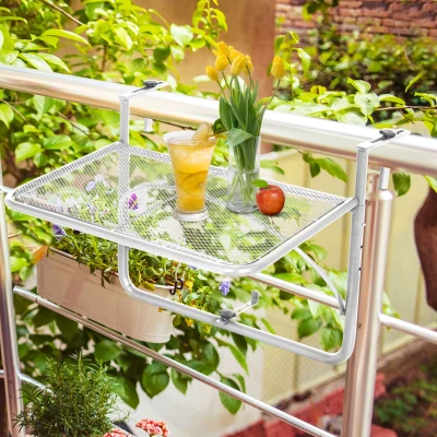 Outsunny Tavolo da Ringhiera da Balcone Altezza Regolabile Bianco