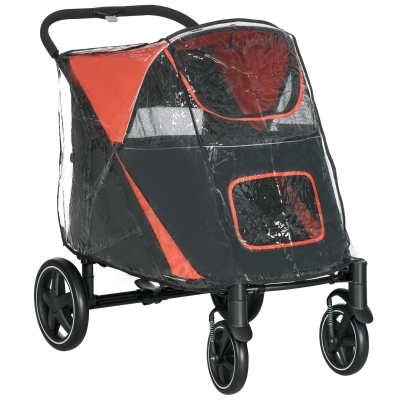 PawHut Foldable Pet Stroller Red with Rain Cover & Storage