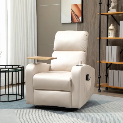 HOMCOM Massagesessel Relaxsessel Liegesessel, 1 Klapptisch, 1 Fußstütze; 77 cm x 93 cm x 105 cm, Beige