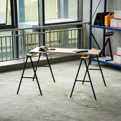 HOMCOM Arbeits Bock, Sägepferd, Unterstellbock, Klappbar, Rutschfest, Stahl, Orange, Schwarz, 99,5 x 50 x 78 cm, Belastbarkeit 125 kg