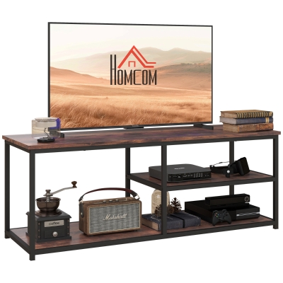 HOMCOM TV Unit for 55" TVs, Industrial Metal Frame, Rustic Brown