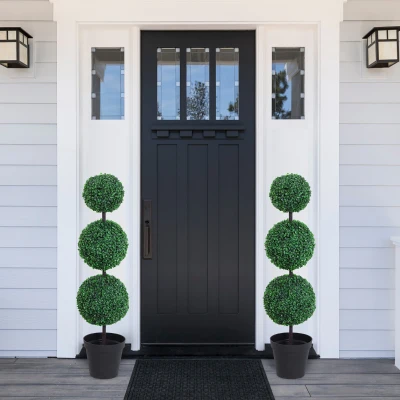 Outsunny Set of 2 Boxwood Topiary Trees Potted 112cm