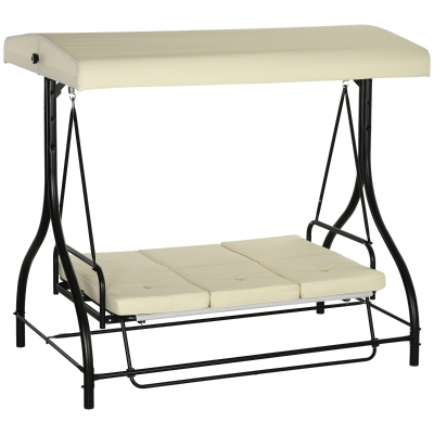 Outsunny Schaukelbank, Hollywoodschaukel mit Sonnenschutz, Gartenschaukel, Verandaschaukel, 3 Sitze, Schaukelbett