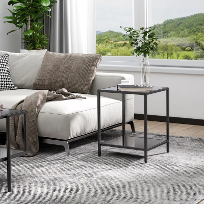 HOMCOM Beistelltisch mit gehärteten Glasplatten, 2 Ebenen, klassisches Design mit Metallstruktur, Schwarz