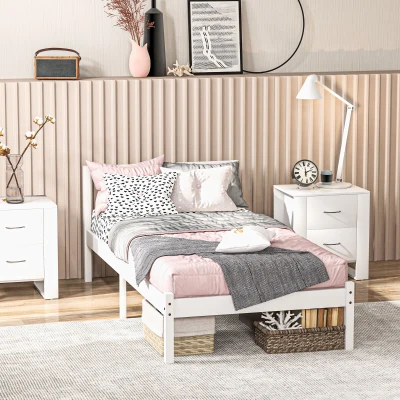 HOMCOM Cama de Madera Somier con Cabecera para Colchón de 90x190 cm (no incluido) Carga 120 kg 198x96x70 cm Blanco(m-7)