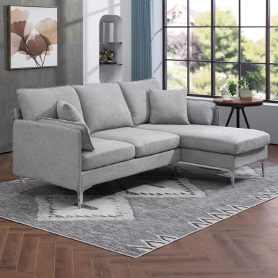 HOMCOM Canapé 3 Places Méridienne Tissu Gris