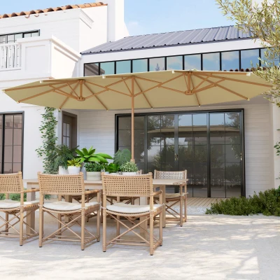 Outsunny Ombrellone Doppio con Apertura a Manovella Beige