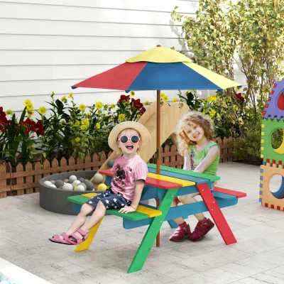 Outsunny Kids Table & Chair Set with Parasol, Multicoloured