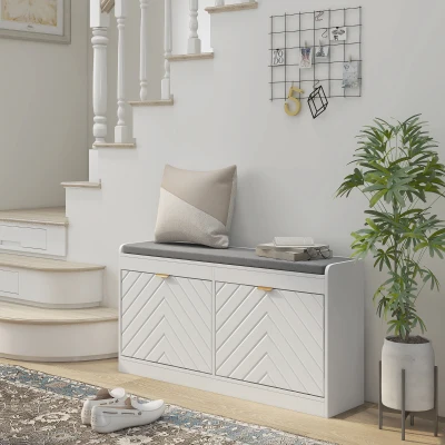 HOMCOM Shoe Storage Bench Upholstered with 2 Drawers