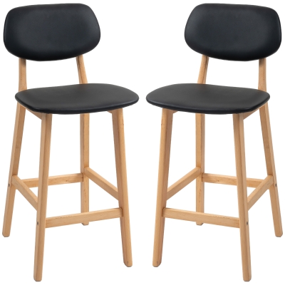 HOMCOM Lot de 2 Tabourets de Bar Synthétique Noir Pieds Bois