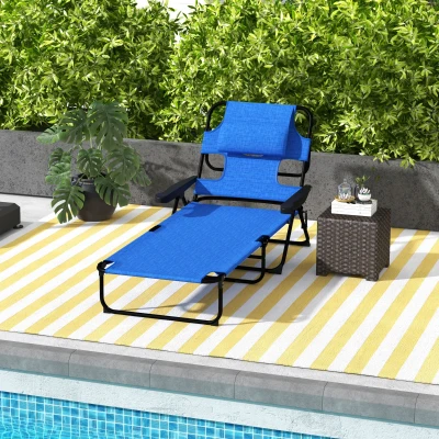 Outsunny Tuinligstoel Zonneligstoelen Relaxligstoel, Opvouwbaar, Weerbestendig, 194 cm x 72 cm x 31 cm, Zwart + Donkerblauw