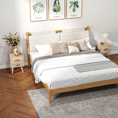 HOMCOM Scandinavian Bedside Cabinet with Drawers Natural