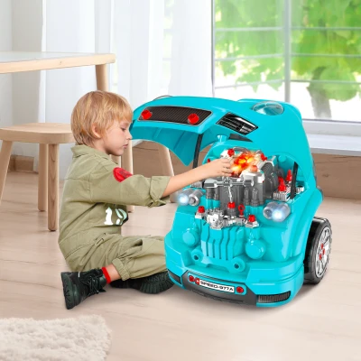HOMCOM Officina Camion Giocattolo per Bambini a 61pz Nero e Azzurro