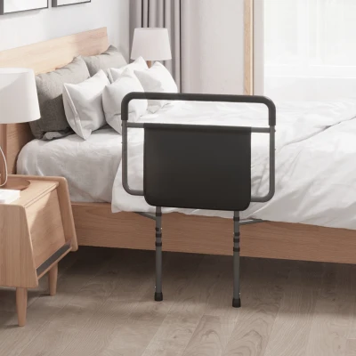 HOMCOM Barandilla de Cama Adulto Asidero para la Cama con Altura Ajustable Bolsillo de Almacenamiento 71x61x86-104 cm Gris