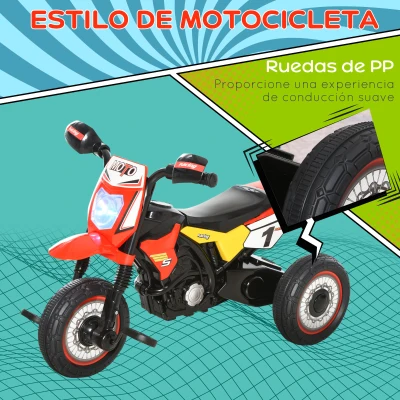 HOMCOM Moto Correpasillos Infantil para Niños de +18 Meses con Apariencia de Moto de Montaña con 3 Ruedas con Luces y Sonido Pedales Diseño Único 71x40x51 cm Rojo(m-4)